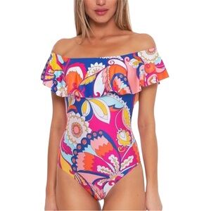 NWT TRINA TURK Colorful Off-Shoulder One-piece Swimsuit- size 8